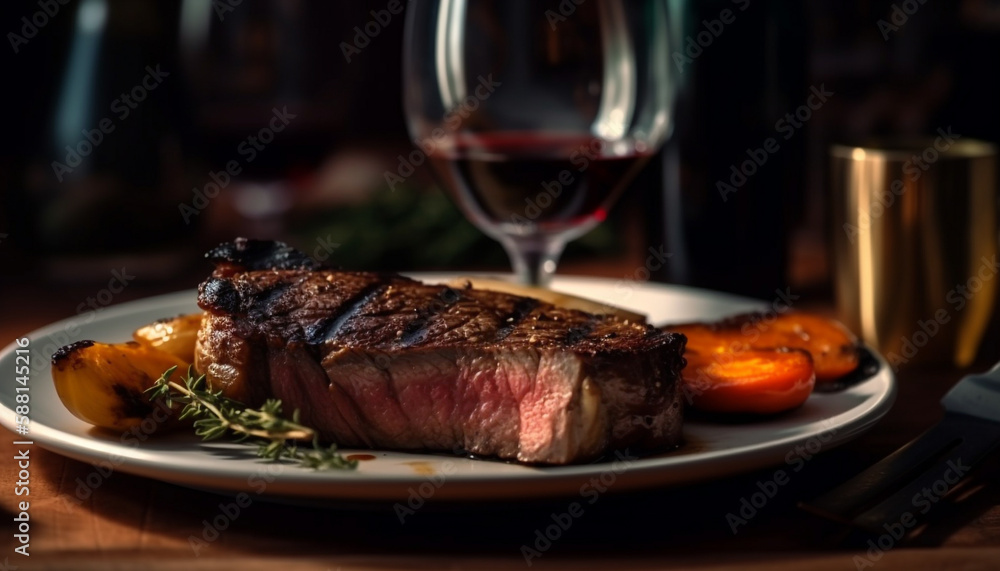 Juicy sirloin steak cooked on grill, ready to eat generated by AI Juicy sirloin steak cooked on grill, ready to eat generated by AI