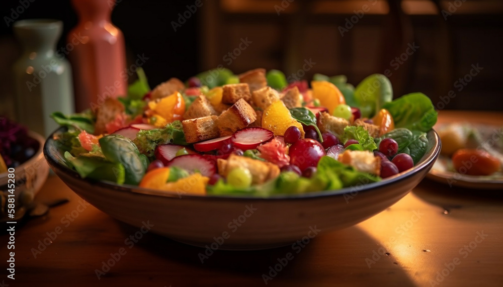 Fresh vegetarian salad with organic tomato and onion generated by AI