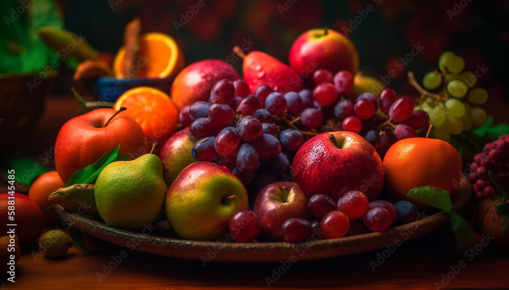 Colorful fruit basket showcases healthy and fresh variety generated by AI Colorful fruit basket showcases healthy and fresh variety generated by AI