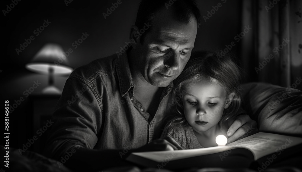 Family reading Bible together in cozy home generated by AI Family reading Bible together in cozy home generated by AI