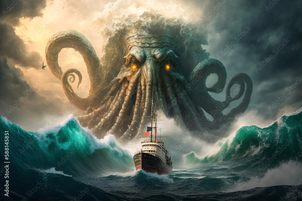 The Illustration of 'The Call of Cthulhu'. A terrifying monster ascends ...