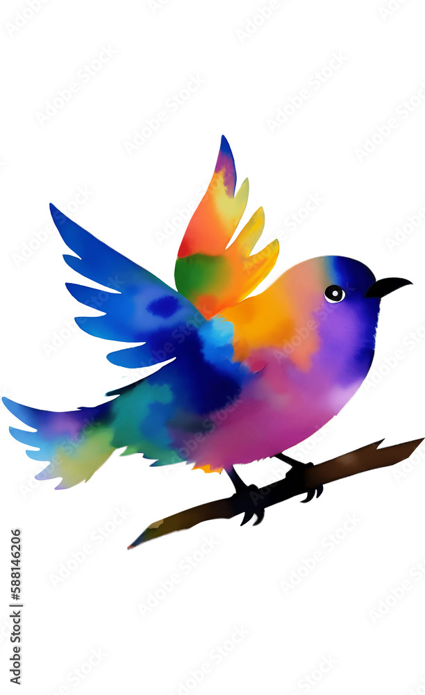 Obraz premium Multicolor bird in watercolor digital drawing, isolate on white