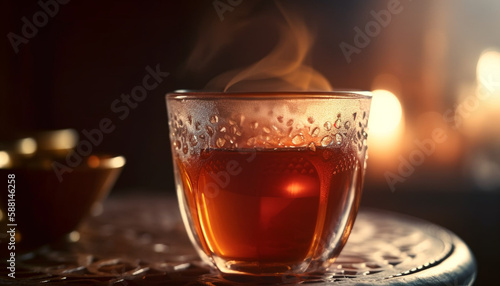 Hot whiskey in glass, ice slowly melting generated by AI