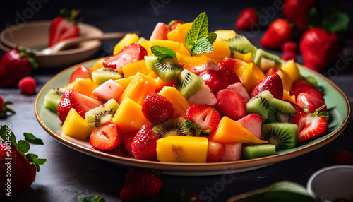 Fresh fruit salad colorful, healthy and delicious generated by AI