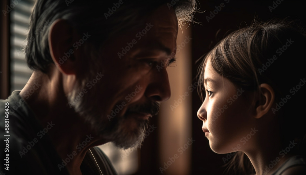 Happy family embraces in heartwarming portrait indoors generated by AI Happy family embraces in heartwarming portrait indoors generated by AI