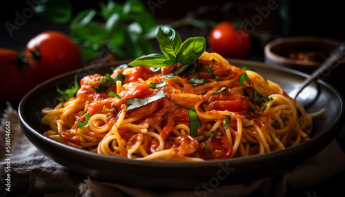 Italian pasta dish with savory Bolognese sauce generated by AI