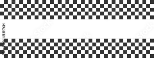 Race flags background with space for text. Chess game or rally sport car competition wallpaper. Black and white squares pattern. Banner with checkered texture