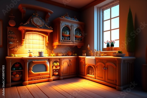 A cozy and fantasy kitchen