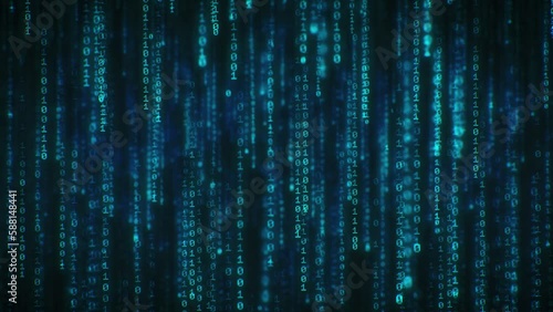 Binary code looped background, featuring a seamless animation of binary numbers flowing across the screen. Perfect for projects related to technology,