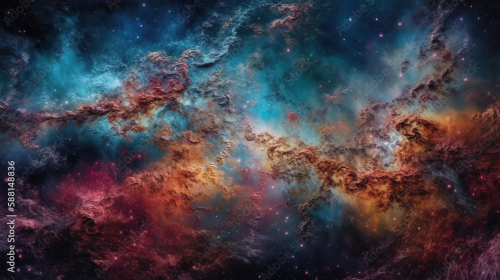 View in outer space far in the universe of swirling galaxies, nebulae, and stars against blackness. View in outer space far in the universe of swirling galaxies, nebulae, and stars against blackness.