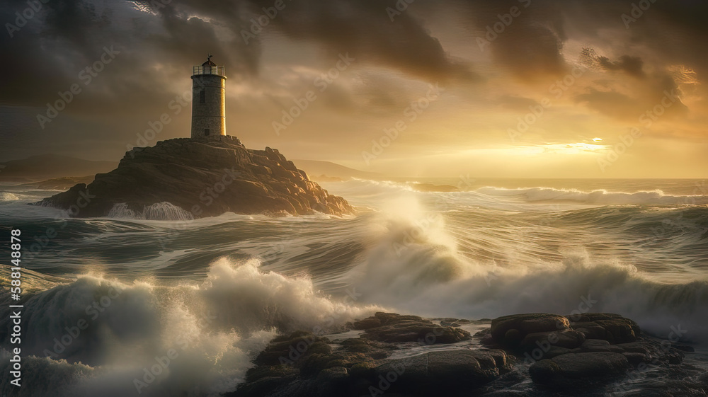 Old abandoned lighthouse on the coast right before the dask