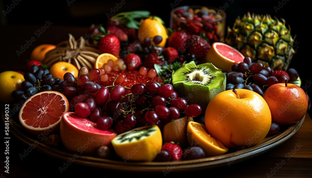 Fresh fruits and vegetables healthy lifestyle snack generated by AI Fresh fruits and vegetables healthy lifestyle snack generated by AI