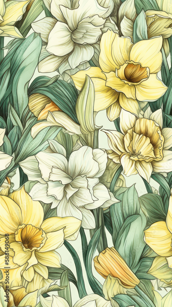 custom made wallpaper toronto digitalBlooming Brushstrokes: A Wallpaper with Hand-Painted Watercolor Daffodils, Generative AI