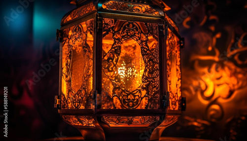 Illuminated lantern brings spirituality to Ramadan night generated by AI