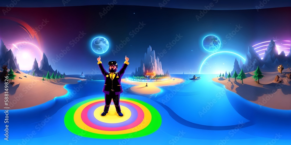 Naklejka premium Photo of a man standing on a vibrant rainbow-colored rug
