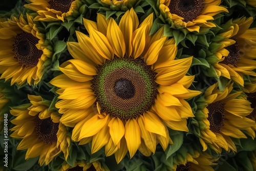 Wild sunflower blossom background . Generative AI