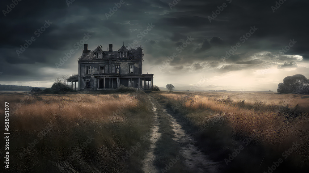 Obraz premium Eerie landscape with abandoned structure