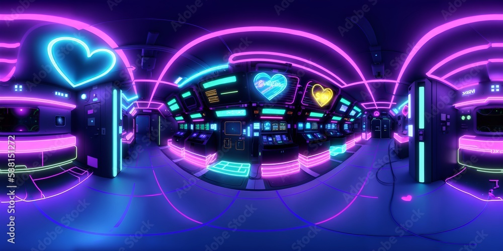 Photo of a modern neon lights and heart-shaped wall art Photo of a modern neon lights and heart-shaped wall art