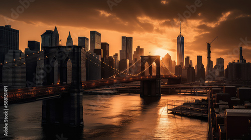 Sunset skyline of city with golden hues © Oliver