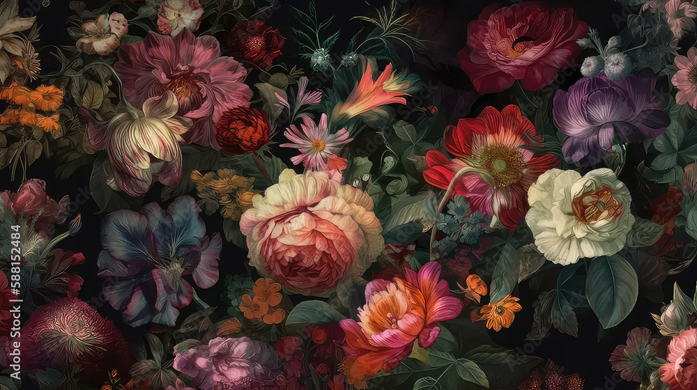 Exotic floral pattern against dark background Exotic floral pattern against dark background