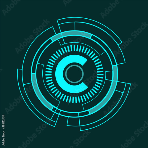 Circular Futuristic Digital Computer Technology Monitor Visual Graphic Background