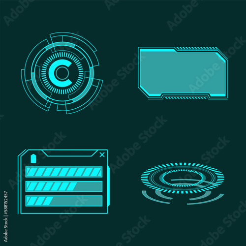 Neon Computer Screen Modern Digital Virtual Technology Visual Graphic Elements Set