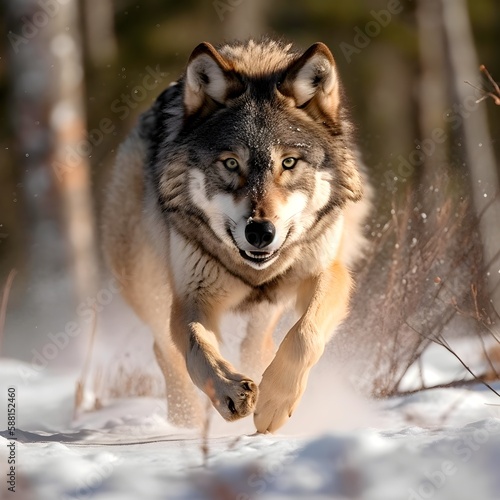 Running and jumping wolf