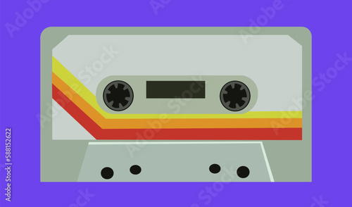 magnetic cassette in flat style.isolated cassette with sticker with stripes in vector.