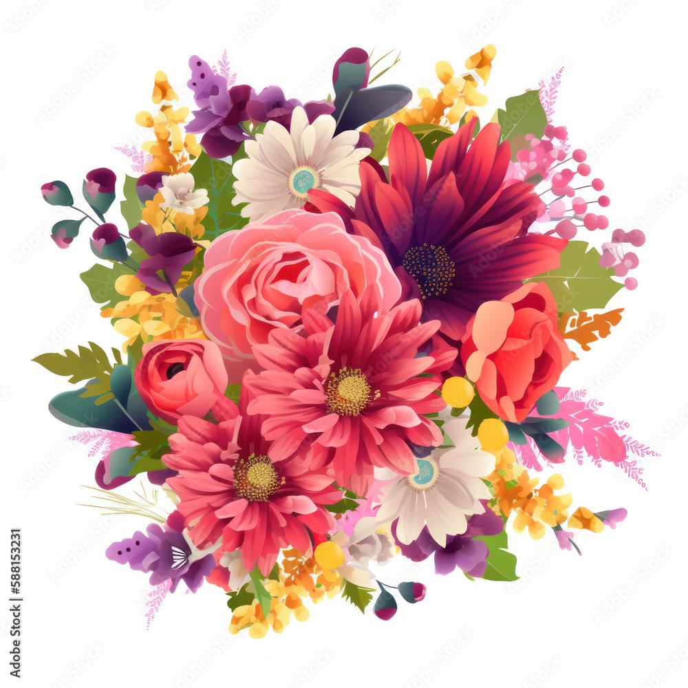Artful Blossoms: A Charming Bouquet of Flowers Clipart, Generative AI Artful Blossoms: A Charming Bouquet of Flowers Clipart, Generative AI
