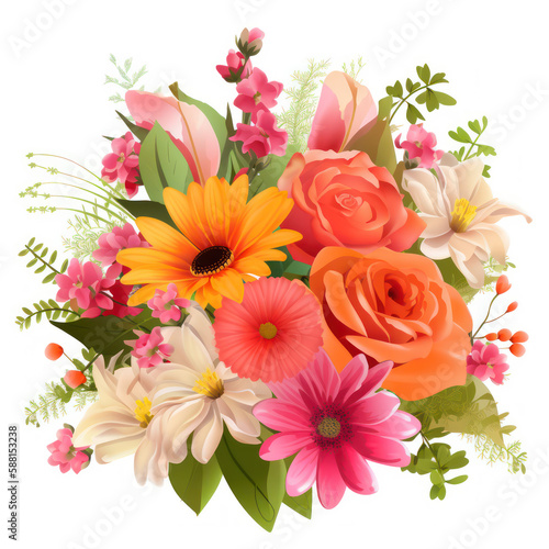 Artful Blossoms  A Charming Bouquet of Flowers Clipart  Generative AI