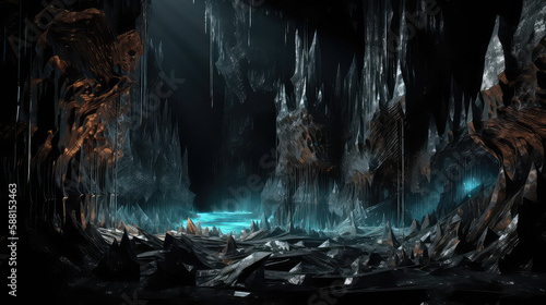 Wallpaper of a cave with glowing crystals