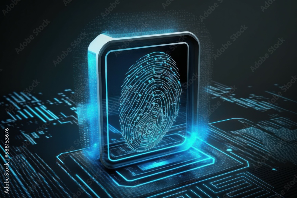 Digital biometri, security identify by fingerprint concept. Scanning system fingerprint. AI generated, human enhanced Digital biometri, security identify by fingerprint concept. Scanning system fingerprint. AI generated, human enhanced
