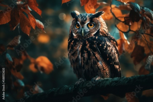 Beautiful owl in its natural habitat. AI generated  human enhanced