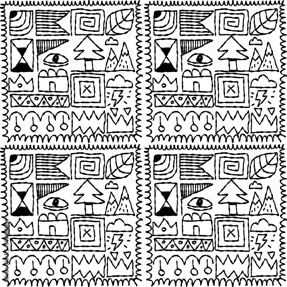 YKW abstract doodle seamless pattern hand drawn