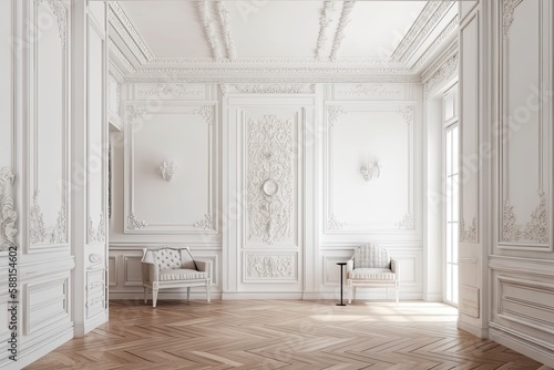 Illustration of an empty room with minimalist design. Generative AI