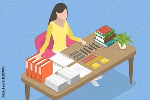 3D Isometric Flat Vector Conceptual Illustration of Obsessive-compulsive Disorder, Perfectionism or OCD