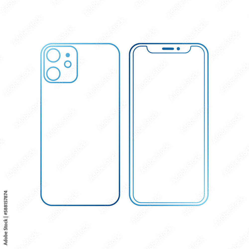 Blue gradient isolated smartphone device, back and front view. Use on any background Blue gradient isolated smartphone device, back and front view. Use on any background