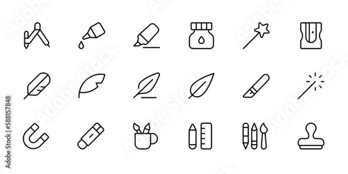 Graphic design tools, creativity, art related editable stroke outline icons set isolated on white background flat vector illustration. Editable Stroke. Flat vector icon for apps, ui and websites.
