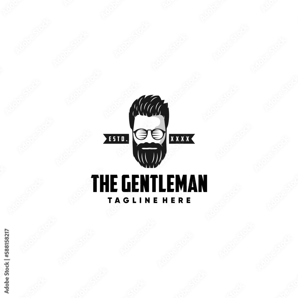 Bearded Man with glasses Silhouette for Gentleman business Fashion and Babershop.