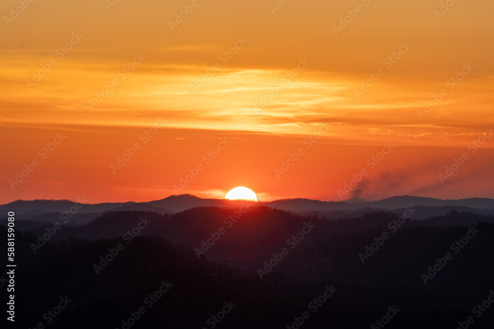 Sunset in Appalachia with Forest Fire