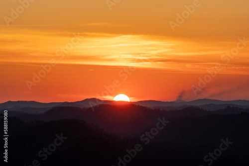 Sunset in Appalachia with Forest Fire