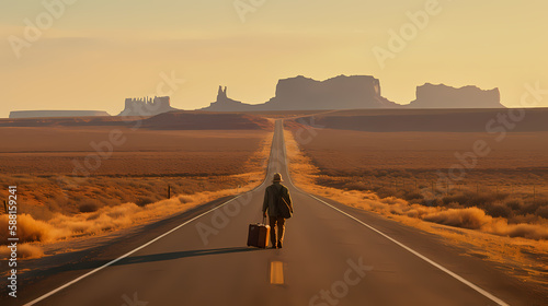 a person walking down a long lonely road