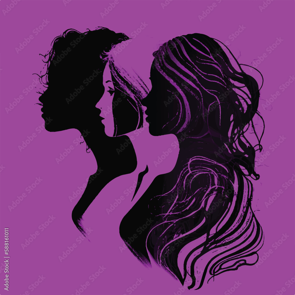 Silhouette profile of anonymous woman mimimal style