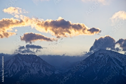 The sun sets over the Sierra Nevada Mountains, as seen from near Bishop, one of the larger cities in the Eastern Sierra region.