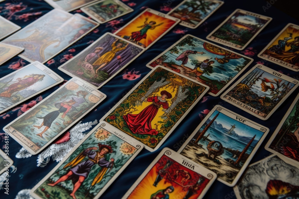 Tarot Card Spread, AI Generated Image of a Tarot Reading