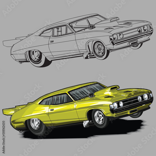 yellow drag race racing car isolated in gray background for business elements  screen printing  digital printing DGT DFT and poster.