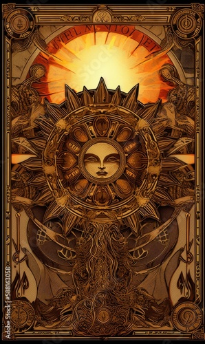 The Sun Tarot Card, AI Generated Image of A Detailed Sun Tarot Image Symbolic of Good Fortune and Happiness