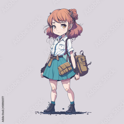 Cute student character in pastel colors anime cartoon style. Vector illustration