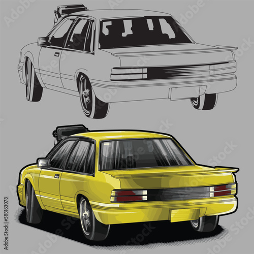 yellow drag race racing car isolated in gray background for business elements, screen printing, digital printing,DGT,DFT and poster.