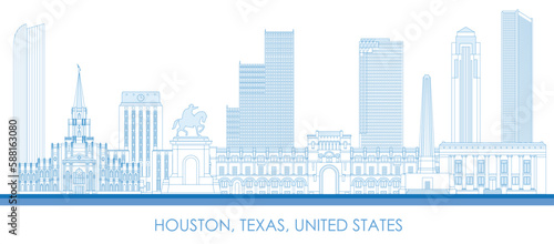 Outline Skyline panorama of city of Houston, Texas, United States - vector illustration